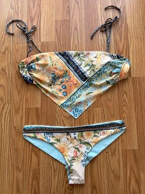 Agua Bendita Floral Patchwork Bikini - Light Blue, Yellow, Navy